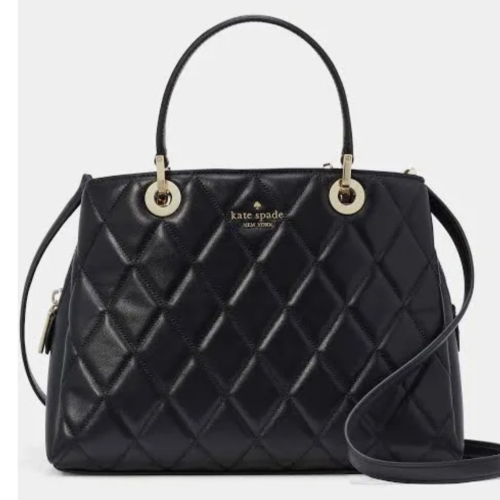 Black Quilted Satchel with Glossy Finish